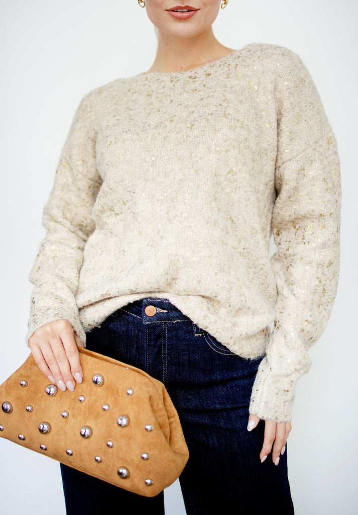 Speckled Foil Crew Neck Sweater