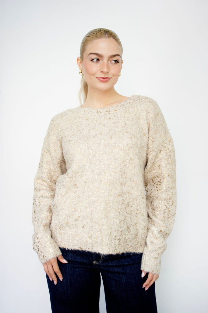Speckled Foil Crew Neck Sweater