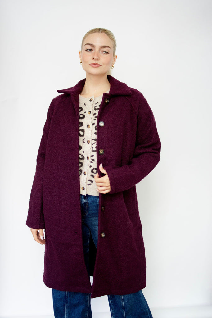 Plum Teddy Textured Coat