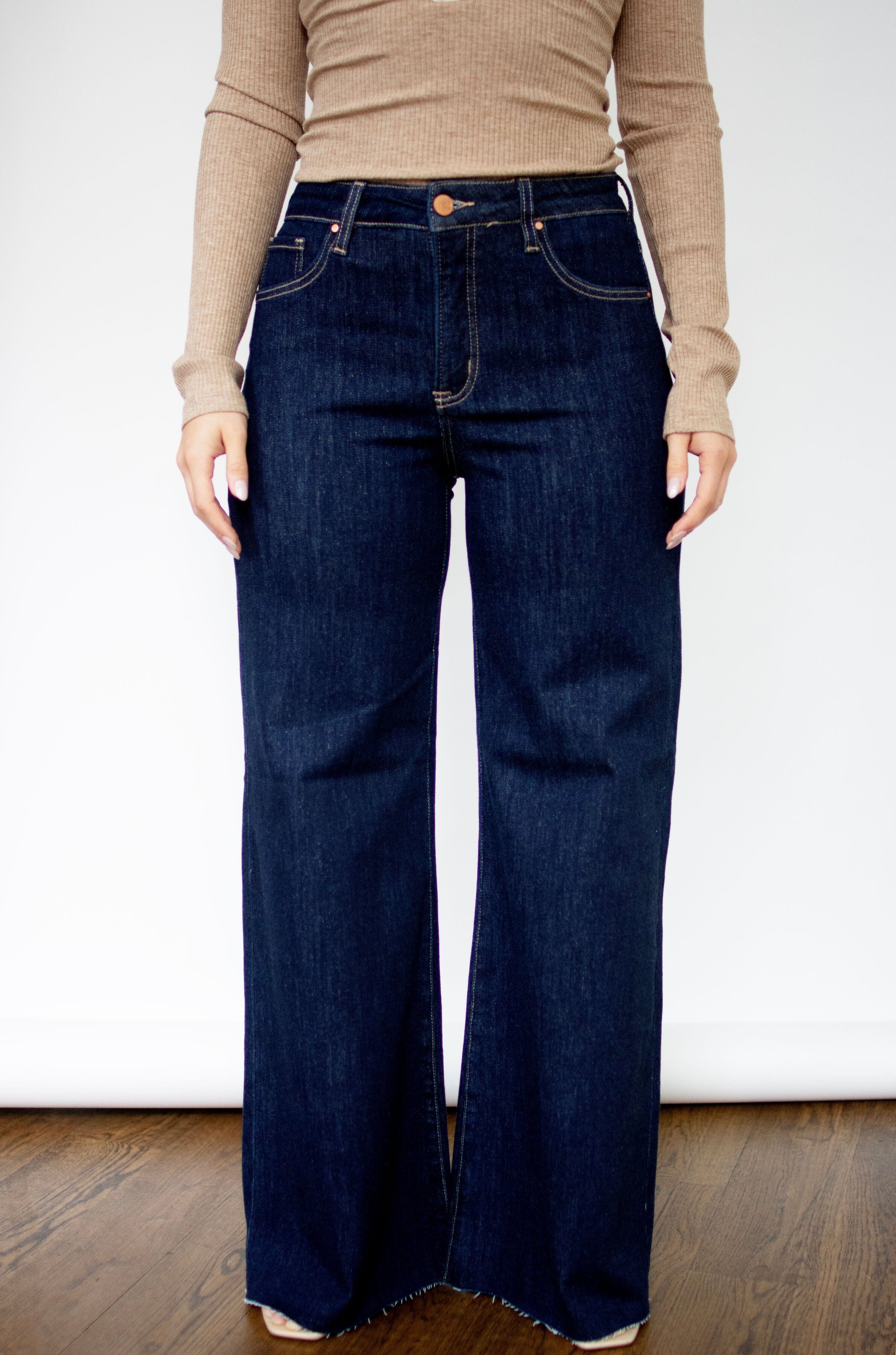 RISEN Tummy Control Dark Wash High Rise Palazzo Jeans