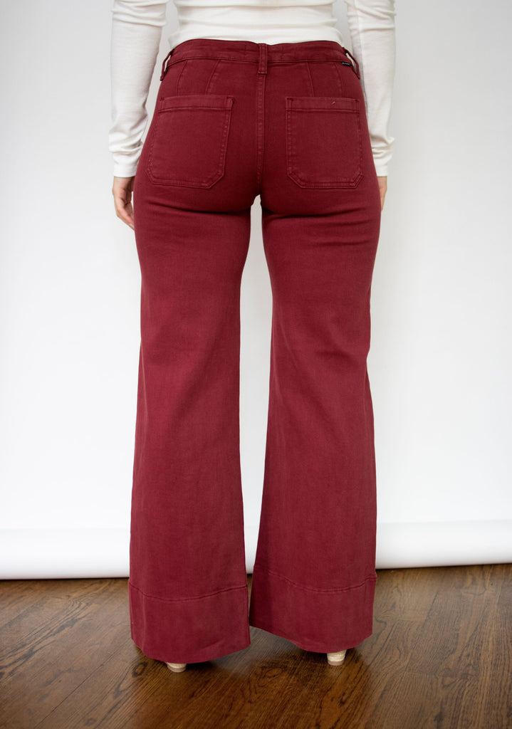 RISEN Tummy Control Wine Mid Rise Wide Leg Jeans