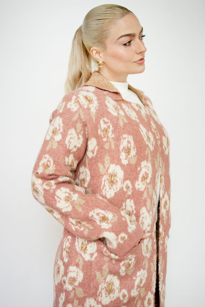 Winter Rose Floral Print Sweater Coat