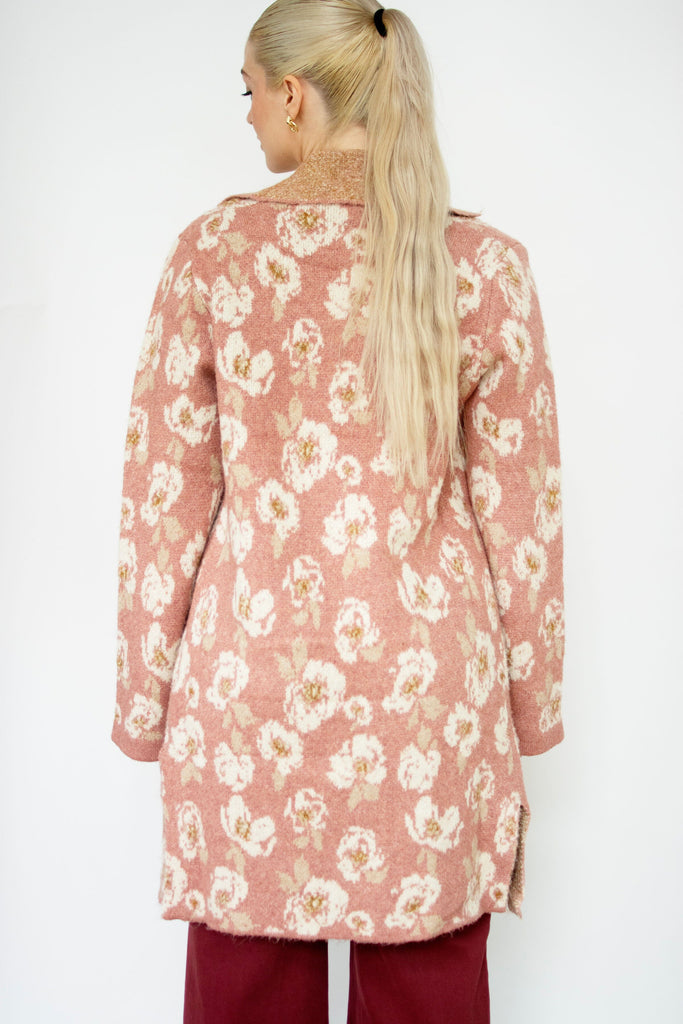 Winter Rose Floral Print Sweater Coat