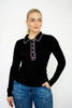 Black Contrast Stitch Collar Ribbed Top