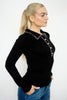 Black Contrast Stitch Collar Ribbed Top