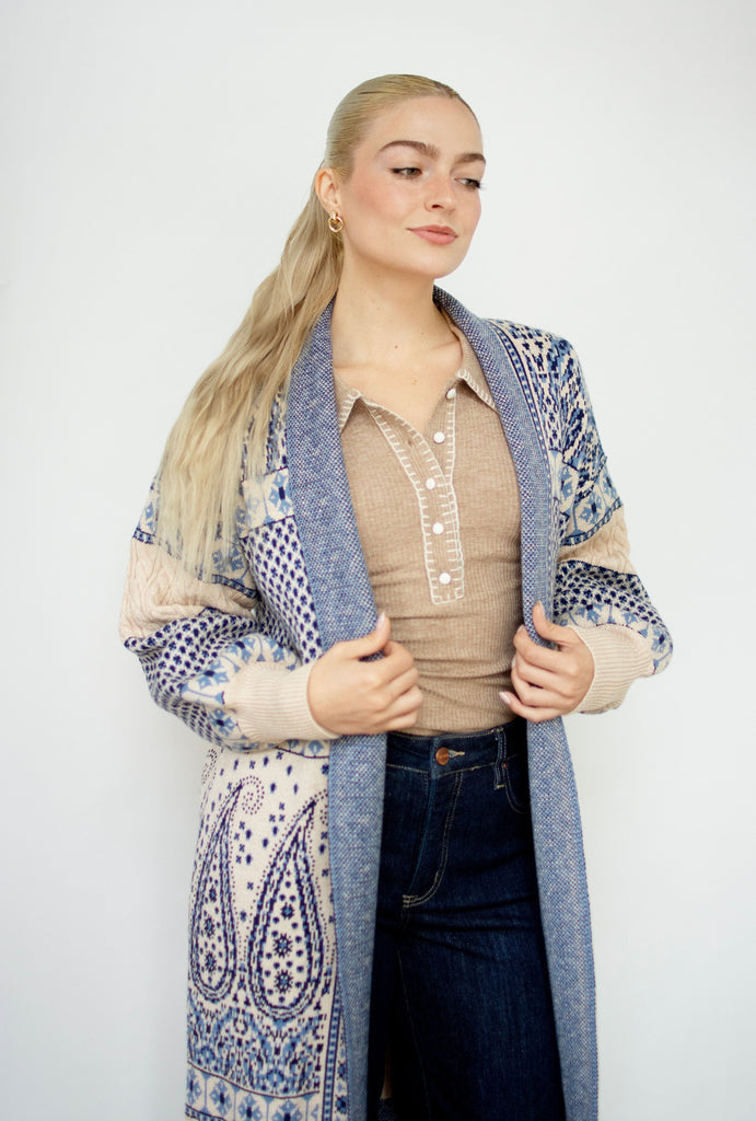 Paisley Motif Sweater Cardigan