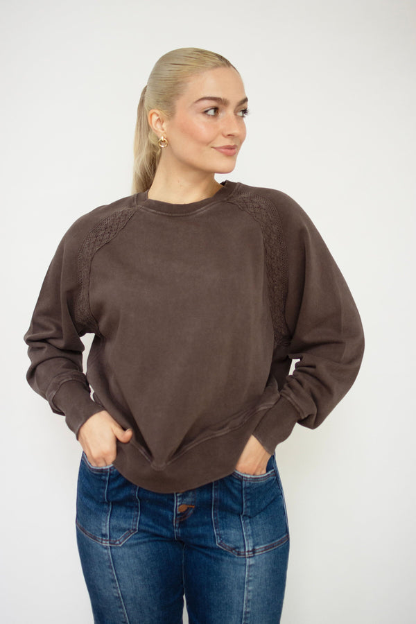 Espresso Mineral Wash Lace Sweatshirt