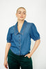 RISEN Denim Puff Sleeve Cropped Shirt