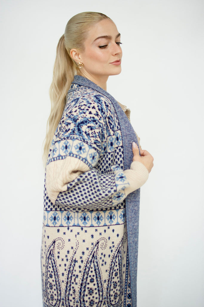 Paisley Motif Sweater Cardigan