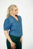 RISEN Denim Puff Sleeve Cropped Shirt